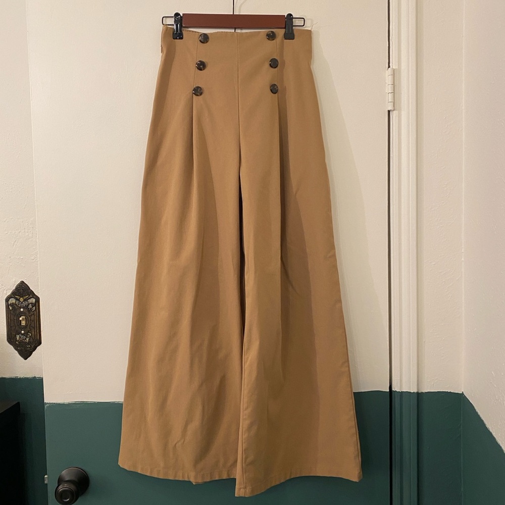 Wide legged tan trousers